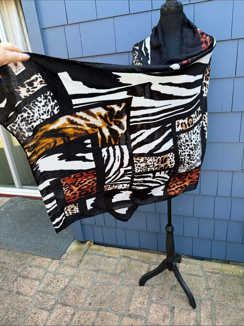 Jessica McClintock Animal Print Black White Brown Wrap Scarf